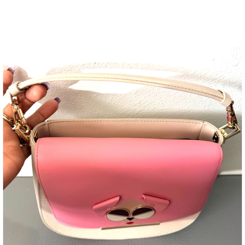 Kate Spade Make It Mine Dog Applique Crossbody Satchel Pink Beige 2 Flaps NWOT - Picture 6 of 8